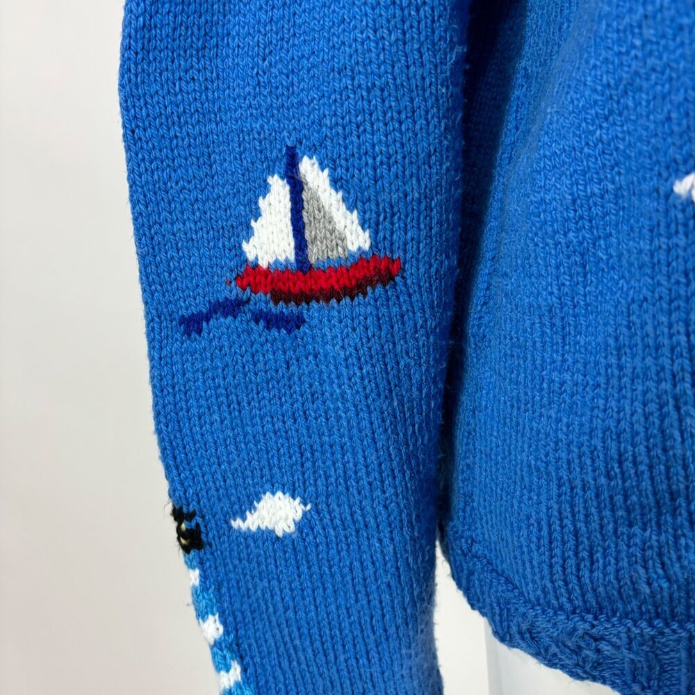 Vintage Lighthouse Cardigan Women's 2X Blue Novelty Nautical Sailboats Handmade - Picture 11 of 12